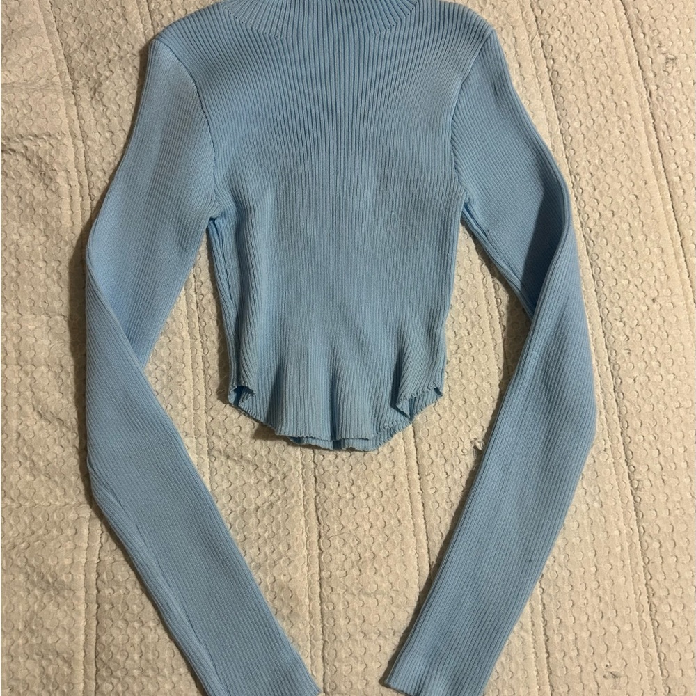 Light Blue Ribbed Women's Top Cropped